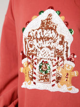 Sweat-shirt brodé à paillettes de Noël pour femme